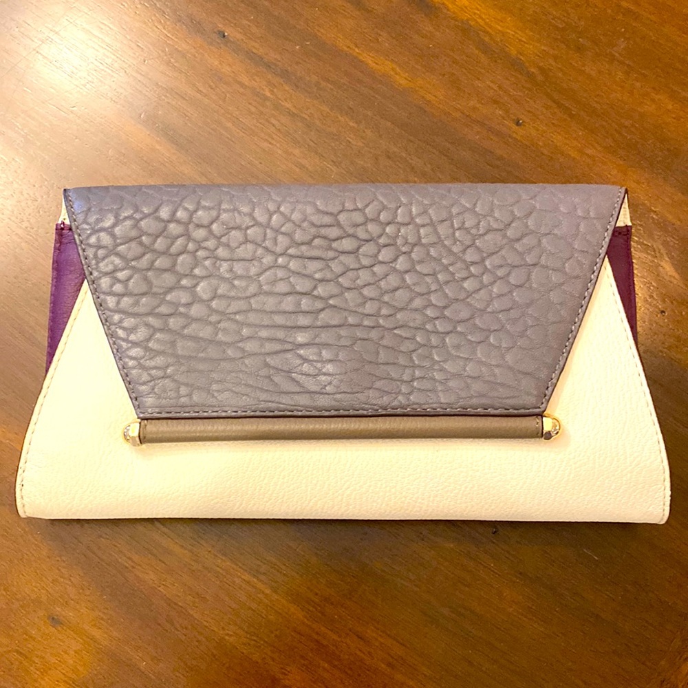 Vincent Camuto - grey/cream/dark purple leather clutch